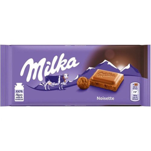 Milka Noisette, ciocolată cu lapte alpino cu pastă de alune 90 g
